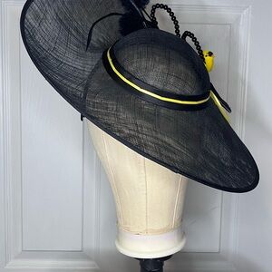 Black and Yellow Asymmetrical Wide-Brimmed Hat, Kentucky Derby, Preakness Stakes